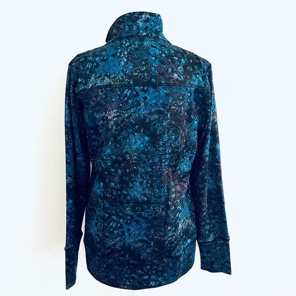 SNOSKINS Zip Jacket Back Hidden Pocket Animal Print Blues Purple EUC SZ Med - Picture 4 of 7